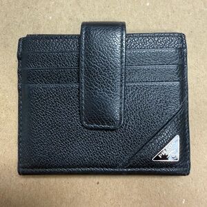 Prada Black Leather Card Holder with Strap